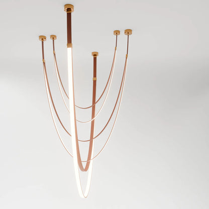 Elegant Shalom Leather Chandelier by Residence Supply with leather straps and warm lighting for stylish interior decor.