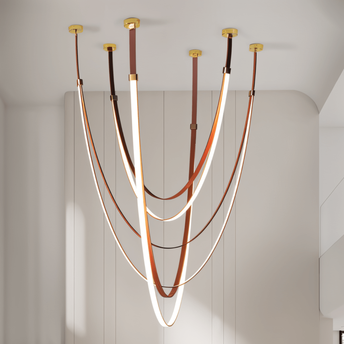 Elegant Shalom Leather Chandelier by Residence Supply featuring leather accents and intricate design for stylish lighting.