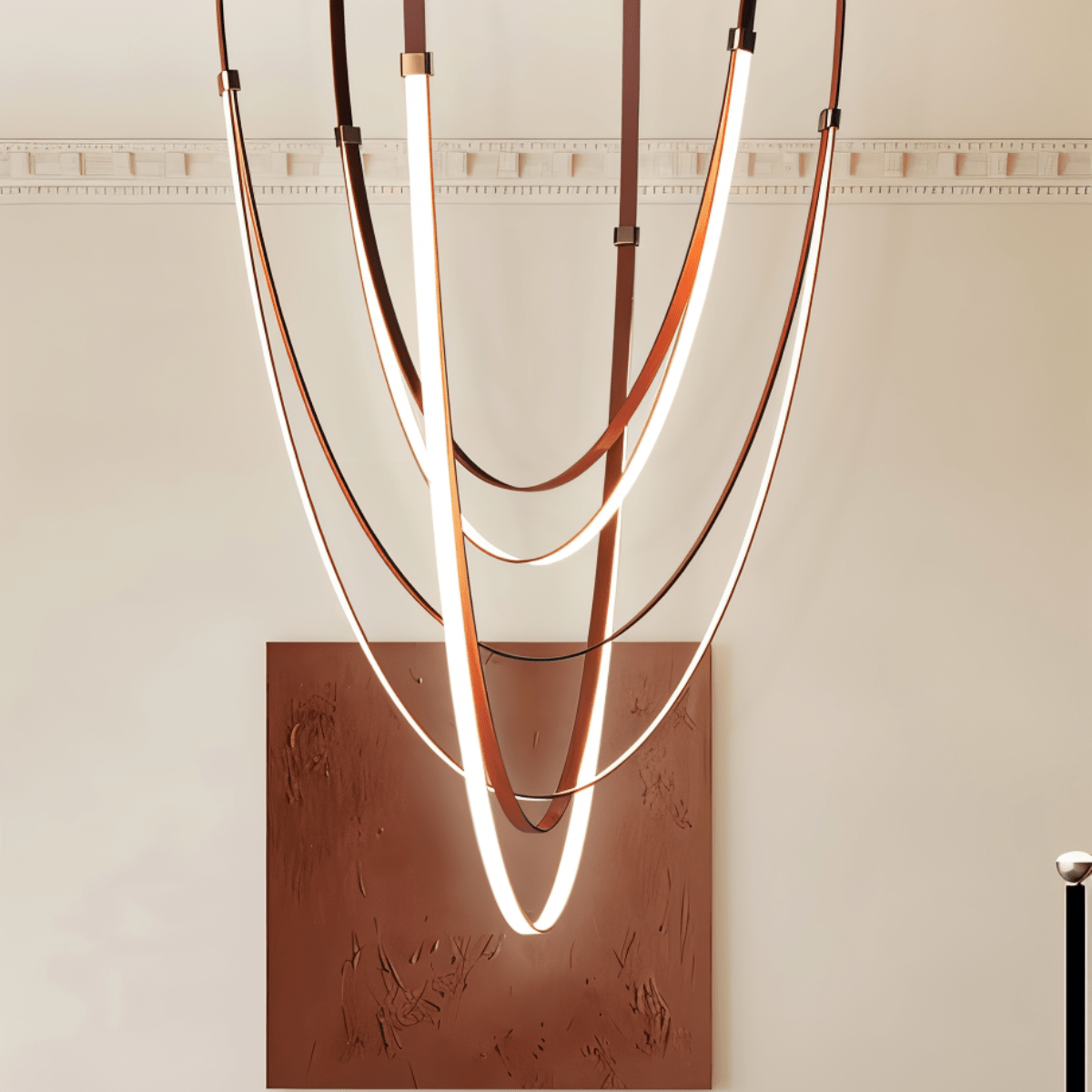 Shalom Leather Chandelier by Residence Supply featuring a modern design with leather accents and hanging light bulbs.