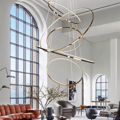 Shalom Round Chandelier by Residence Supply featuring a modern circular design with multiple light bulbs and a sleek metal frame.