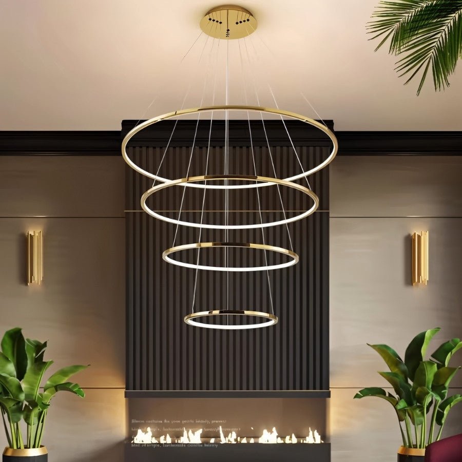 Shalom Round Chandelier by Residence Supply featuring a circular design with multiple light bulbs and elegant metal frame.