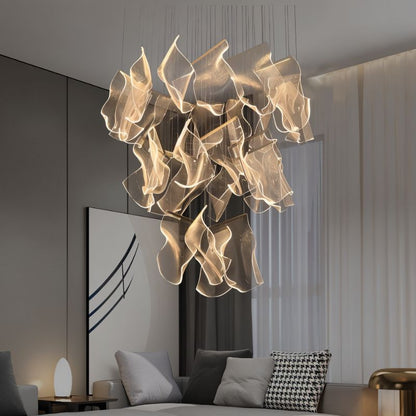Rectangle Sheets Chandelier by Residence Supply with sleek ceiling mount and layered fabric design for modern lighting.