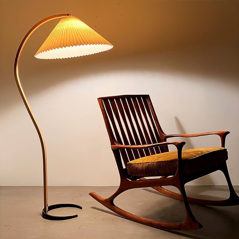 Skiastro Floor Lamp by Residence Supply featuring a modern design with a tall, sleek metal stand and a white fabric lampshade.