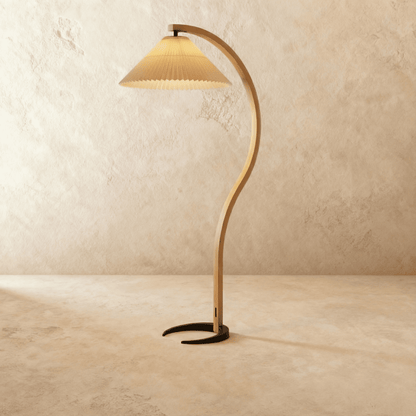 Modern Skiastro Floor Lamp by Residence Supply with sleek metal stand and white fabric shade, ideal for living room or reading space.