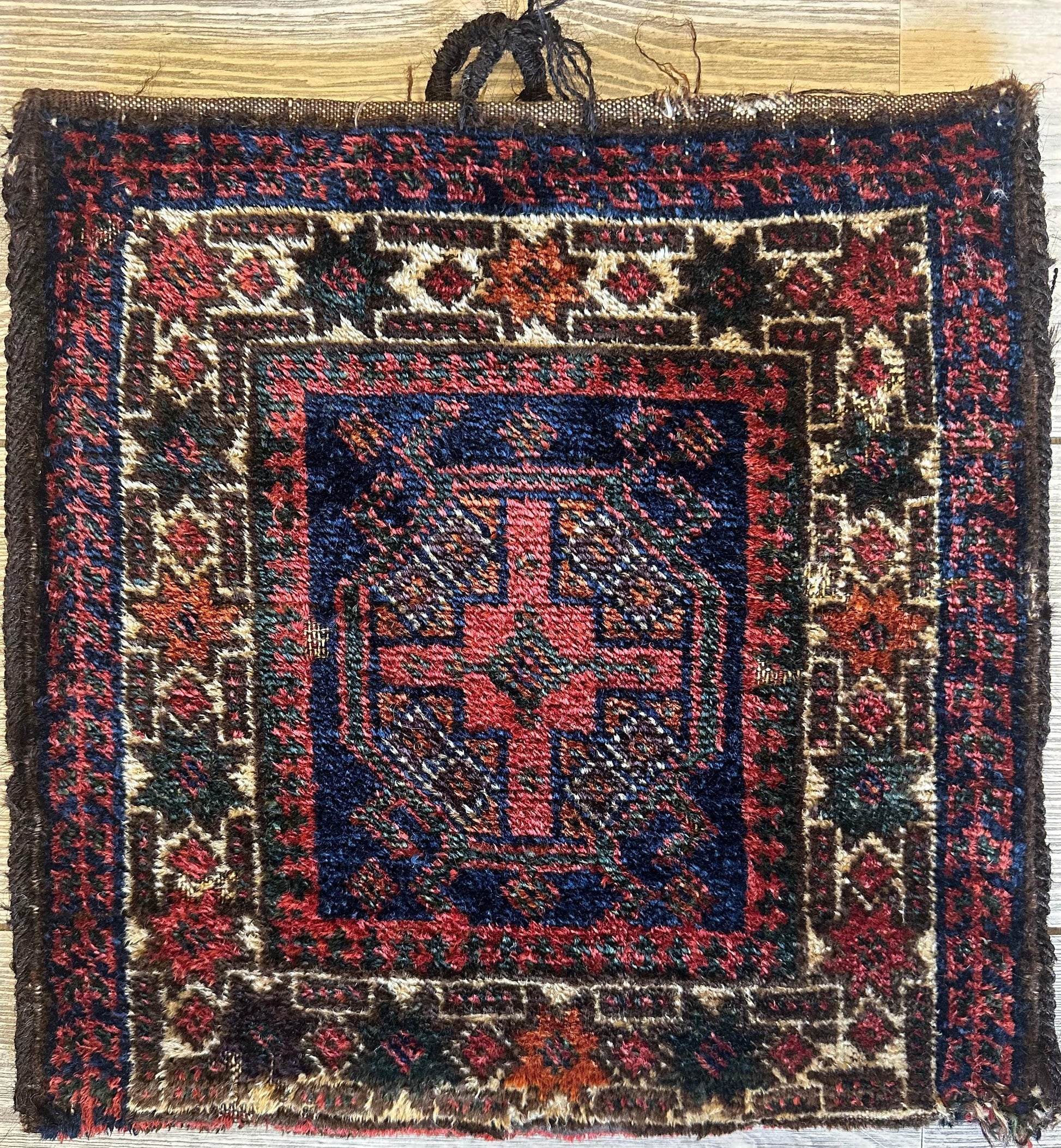 Small Vintage Kurdish Circa 1950s Wool on Wool Complete Bag - 14" X 14" - Nuvé