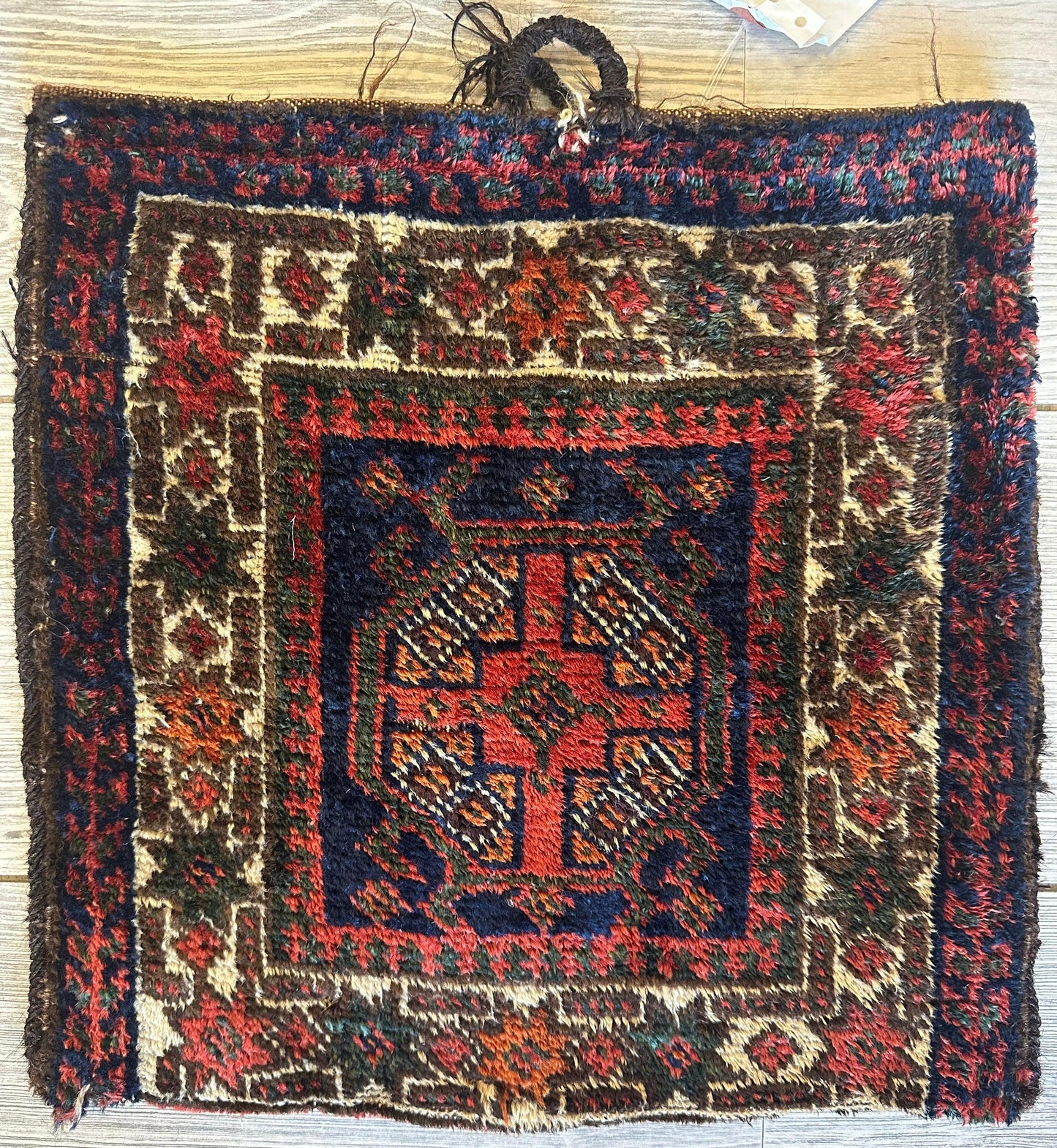 Small Vintage Kurdish Circa 1950s Wool on Wool Complete Bag - 14" X 14" - Nuvé