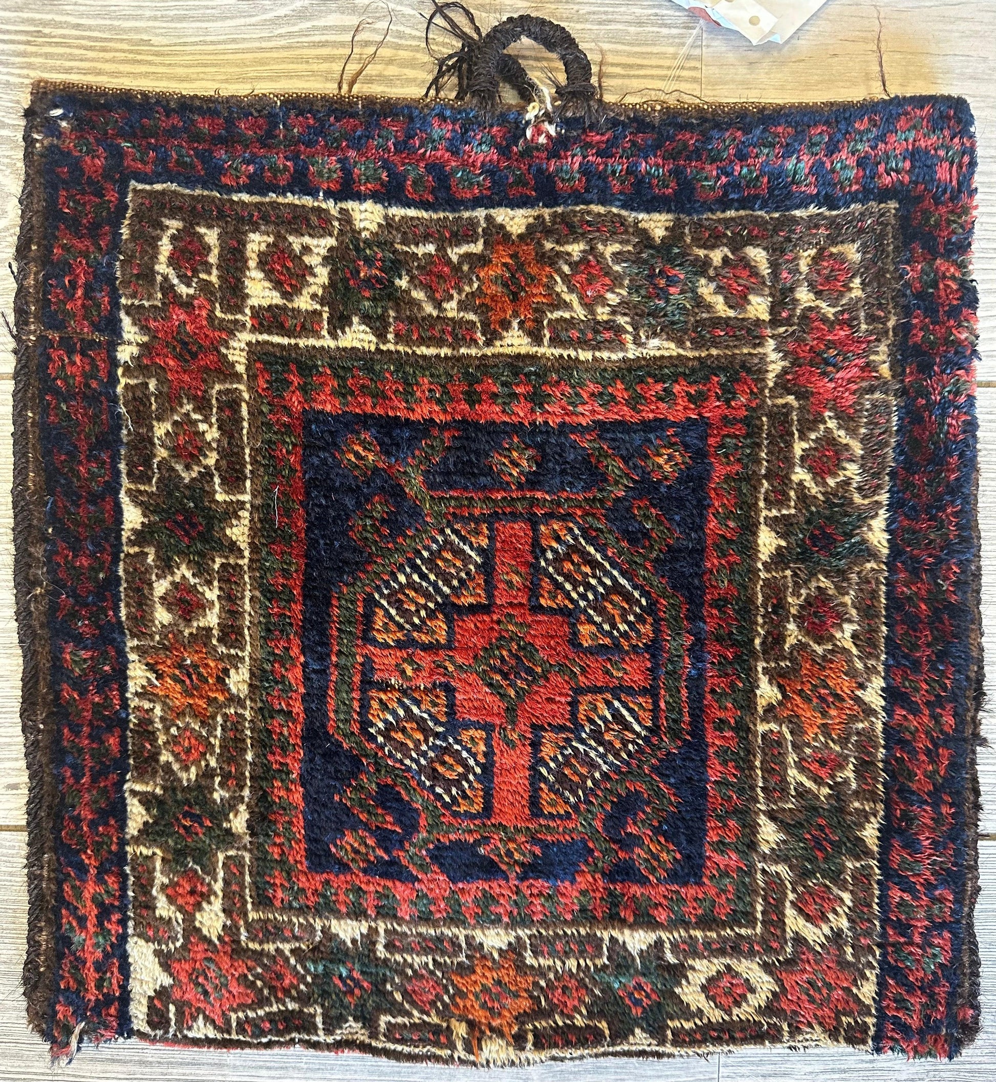 Small Vintage Kurdish Circa 1950s Wool on Wool Complete Bag - 14" X 14" - Nuvé