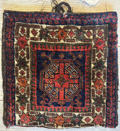 Small Vintage Kurdish Circa 1950s Wool on Wool Complete Bag - 14" X 14" - Nuvé