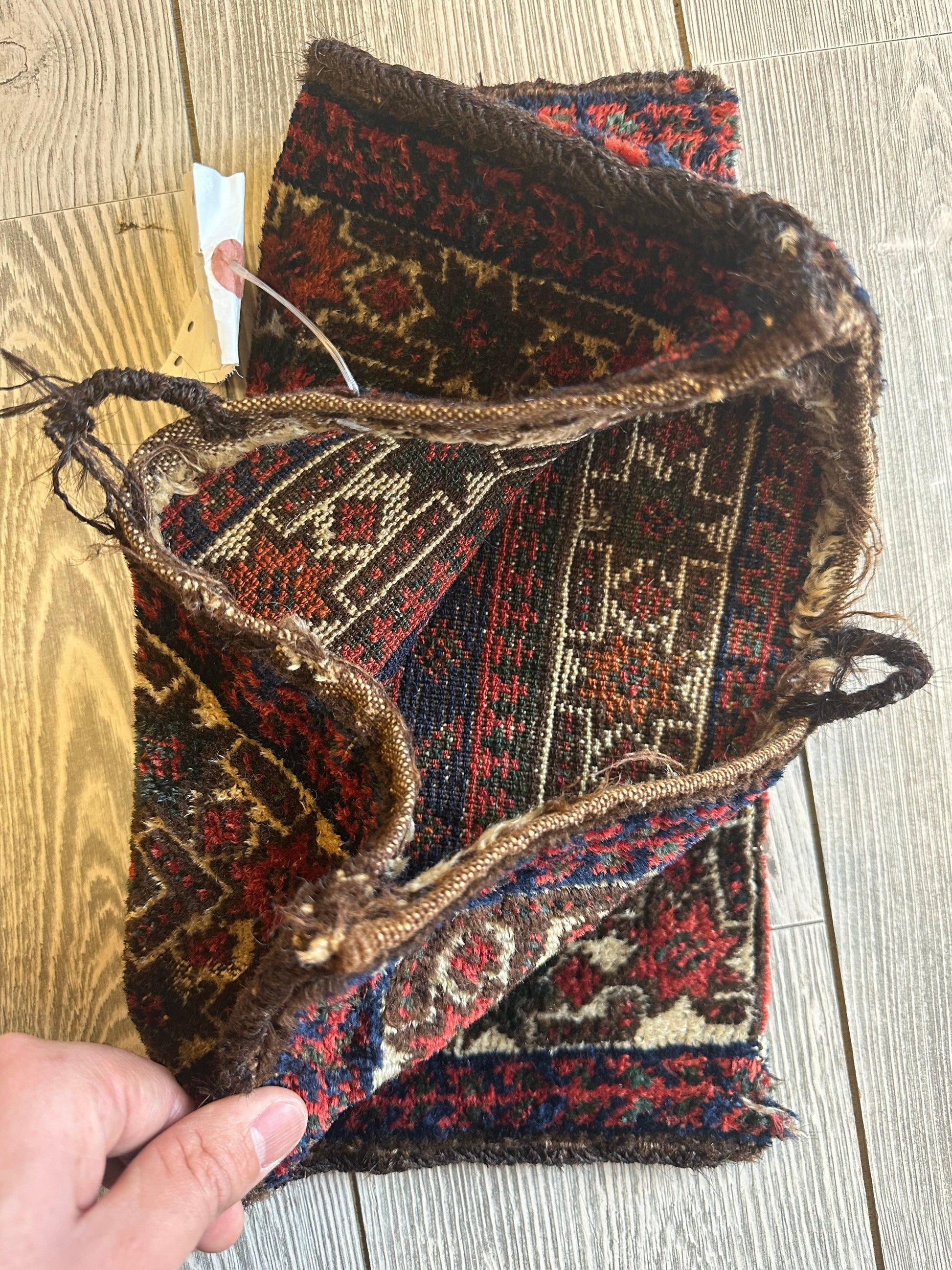 Small Vintage Kurdish Circa 1950s Wool on Wool Complete Bag - 14" X 14" - Nuvé
