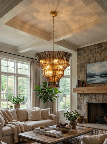 Smoke Gray Calyra Tiered Glass Chandelier