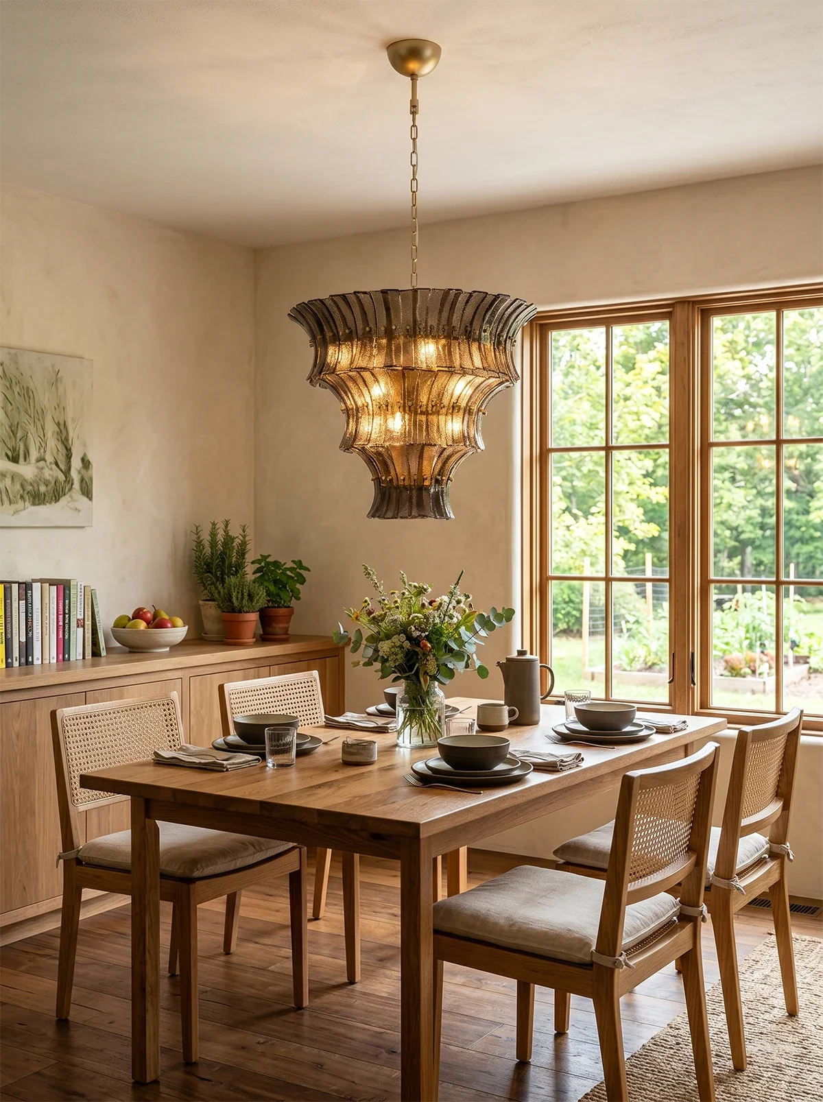Smoke Gray Calyra Tiered Glass Chandelier