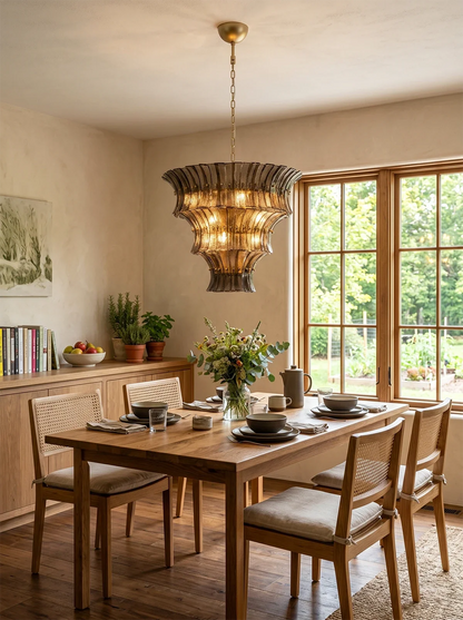 Smoke Gray Calyra Tiered Glass Chandelier