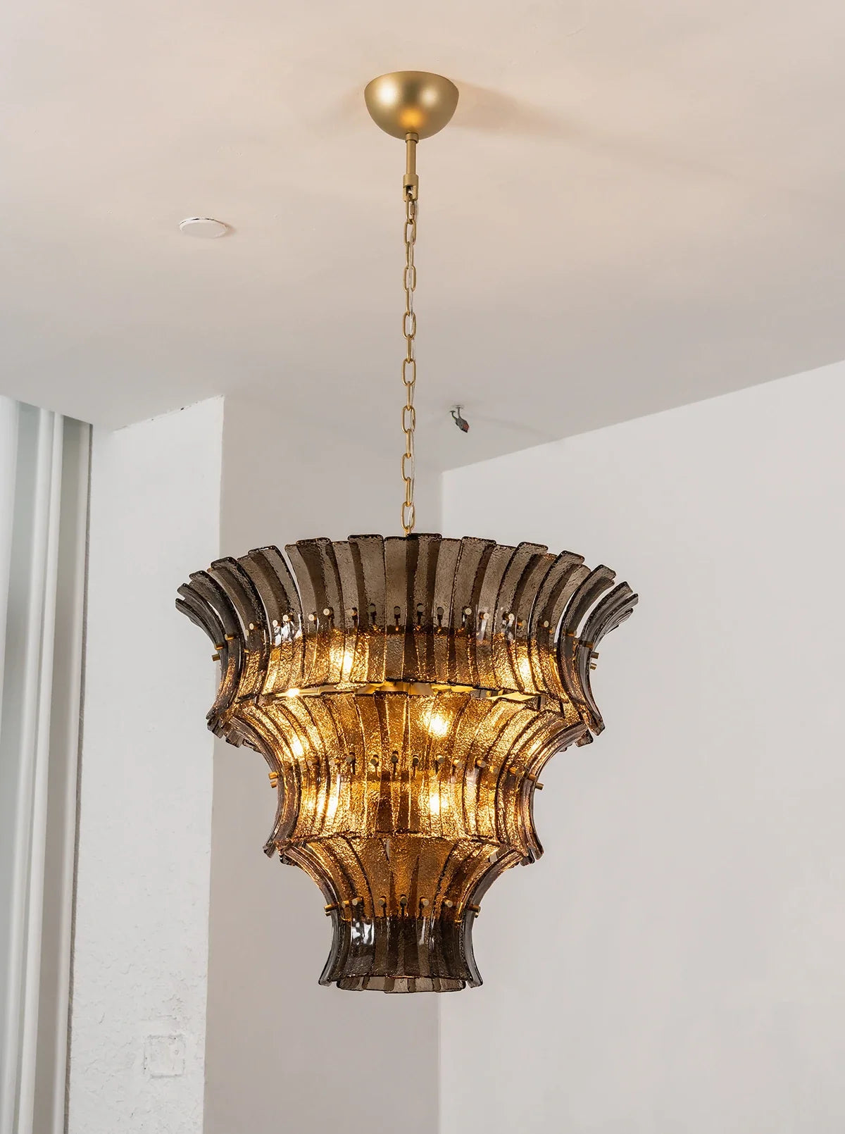 Smoke Gray Calyra Tiered Glass Chandelier