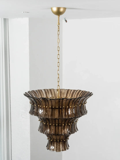 Smoke Gray Calyra Tiered Glass Chandelier