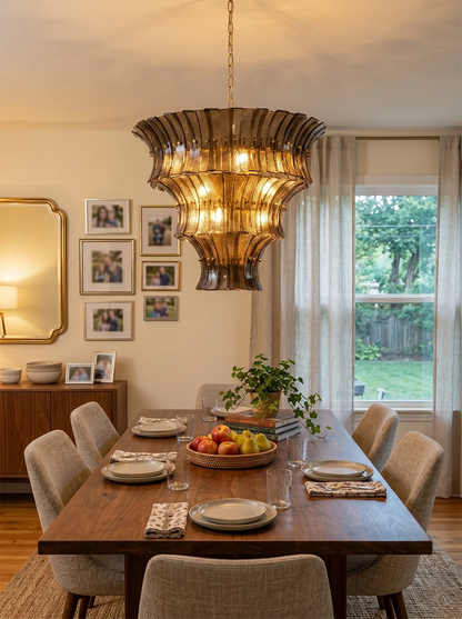 Smoke Gray Calyra Tiered Glass Chandelier