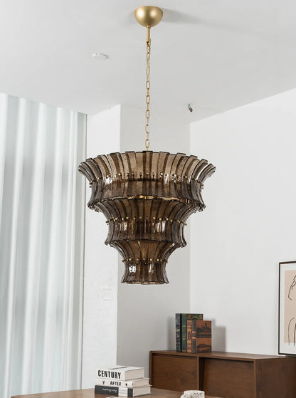 Smoke Gray Calyra Tiered Glass Chandelier