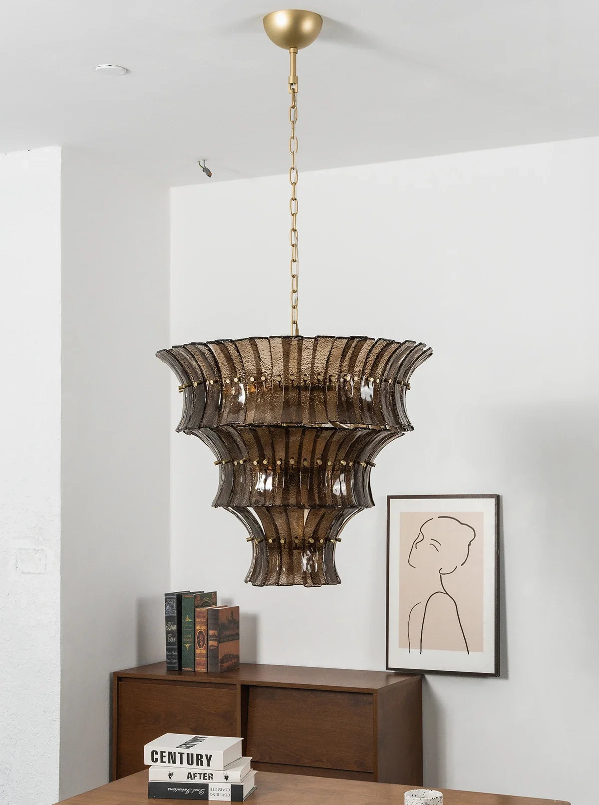 Smoke Gray Calyra Tiered Glass Chandelier