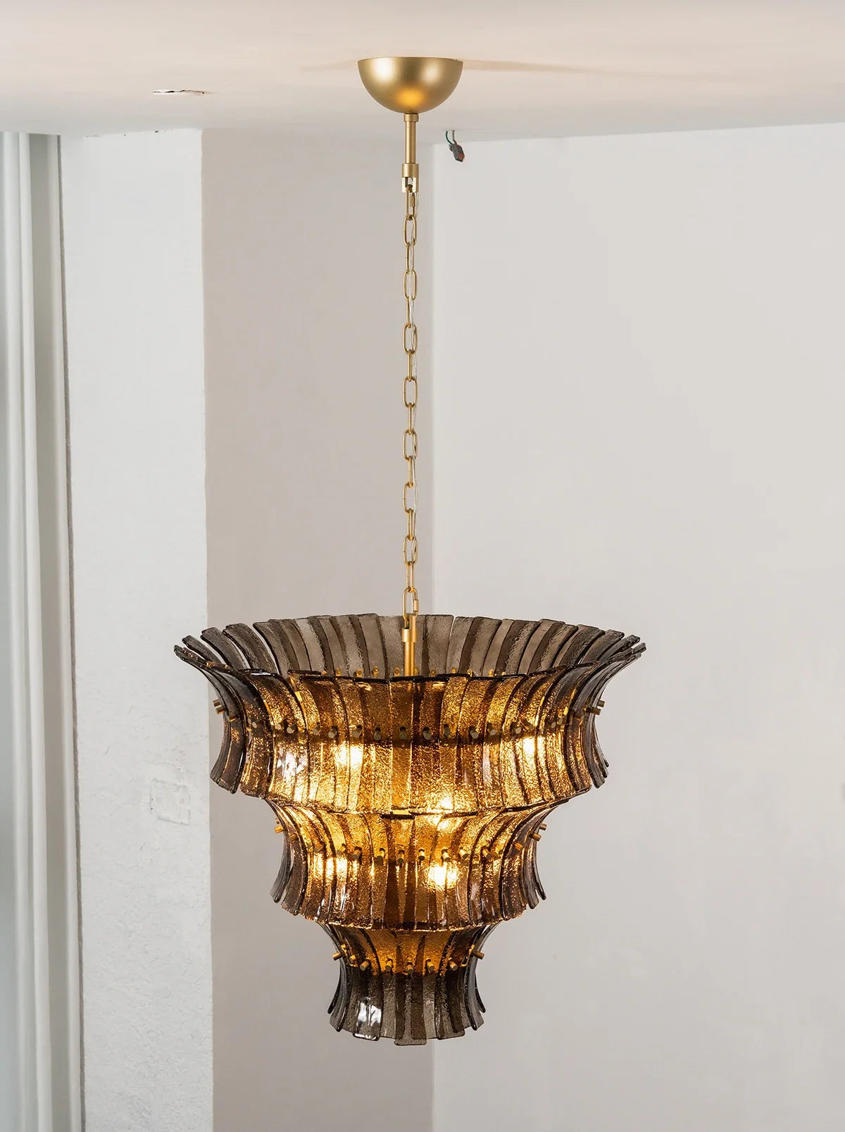 Smoke Gray Calyra Tiered Glass Chandelier