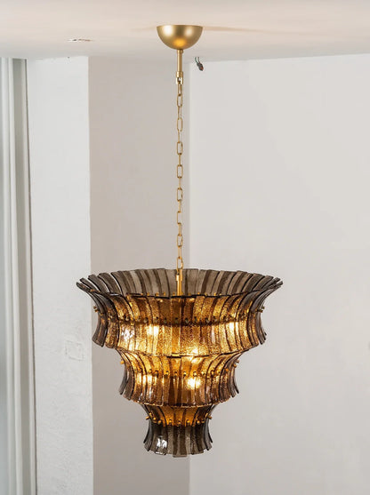 Smoke Gray Calyra Tiered Glass Chandelier