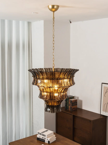 Smoke Gray Calyra Tiered Glass Chandelier