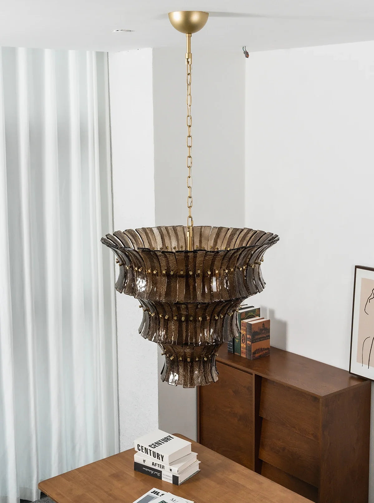 Smoke Gray Calyra Tiered Glass Chandelier