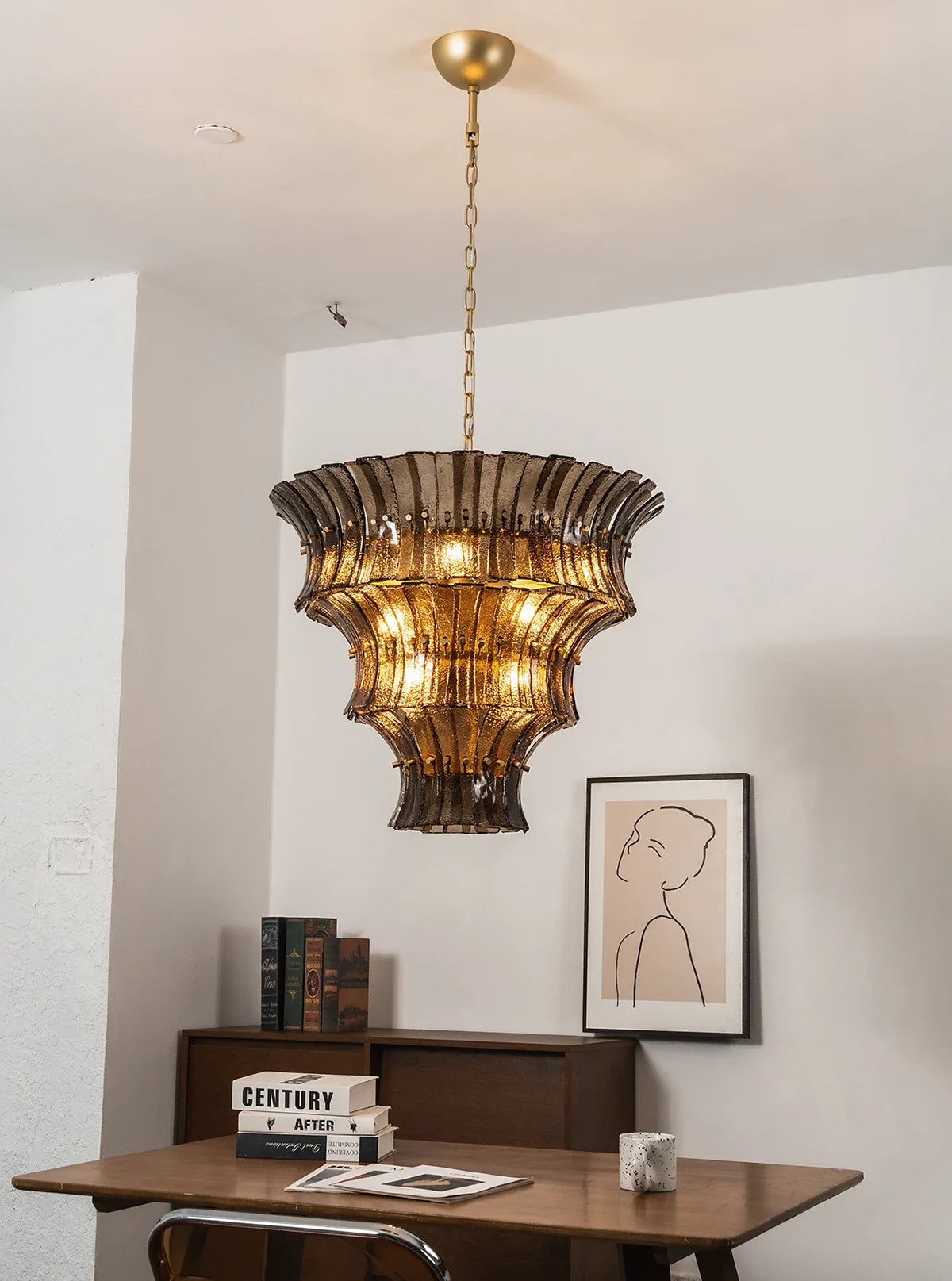 Smoke Gray Calyra Tiered Glass Chandelier