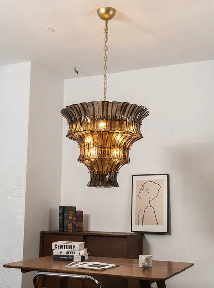 Smoke Gray Calyra Tiered Glass Chandelier