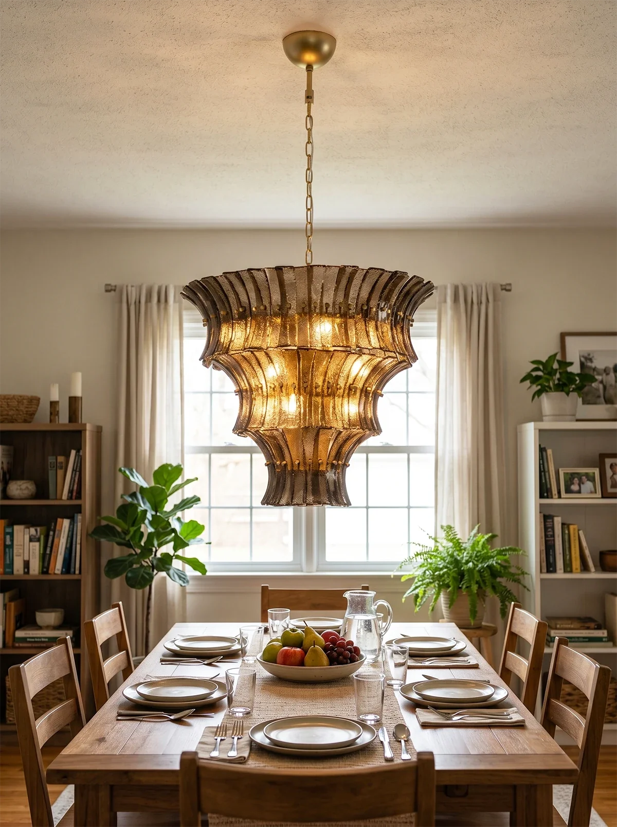 Smoke Gray Calyra Tiered Glass Chandelier