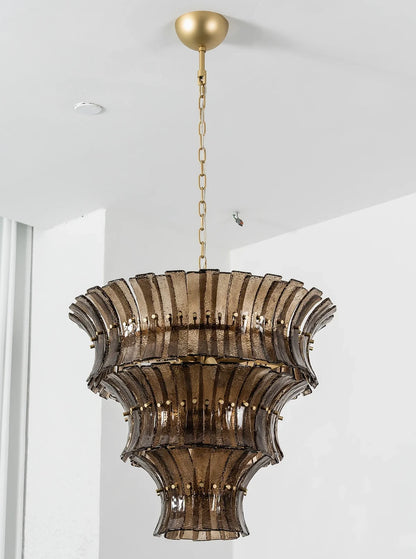 Smoke Gray Calyra Tiered Glass Chandelier