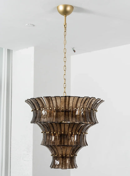 Smoke Gray Calyra Tiered Glass Chandelier