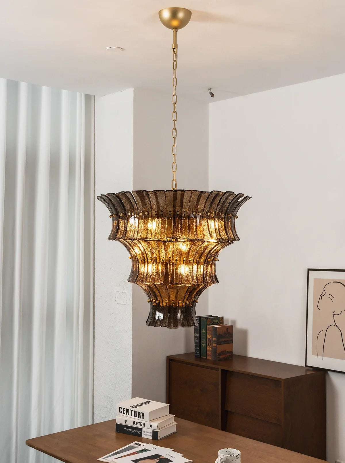 Smoke Gray Calyra Tiered Glass Chandelier