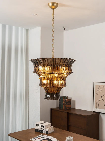 Smoke Gray Calyra Tiered Glass Chandelier