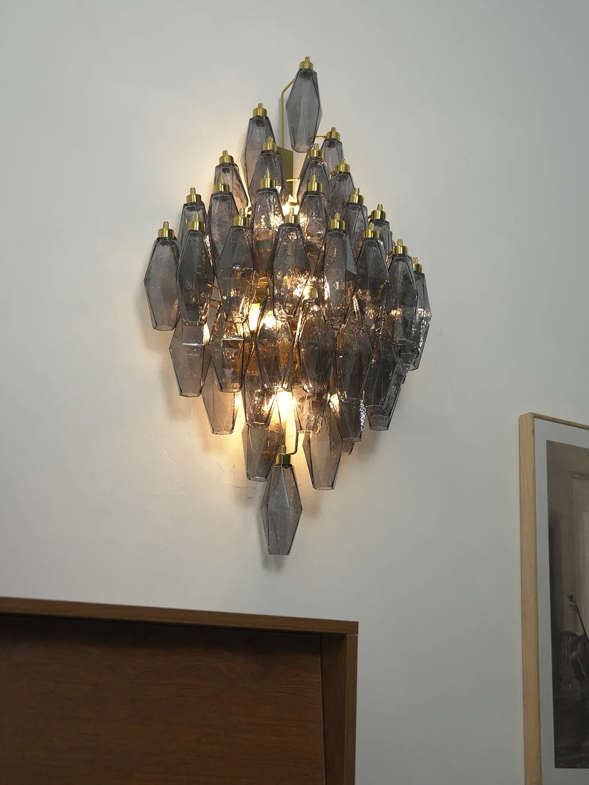 Smoked Glass Polyhedral Diamond Wall Sconce