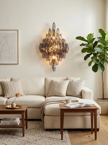 Smoked Glass Polyhedral Diamond Wall Sconce