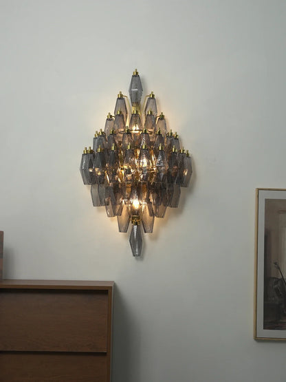 Smoked Glass Polyhedral Diamond Wall Sconce