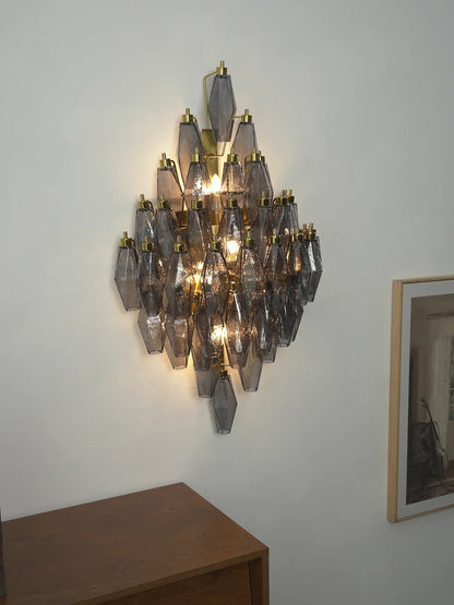 Smoked Glass Polyhedral Diamond Wall Sconce
