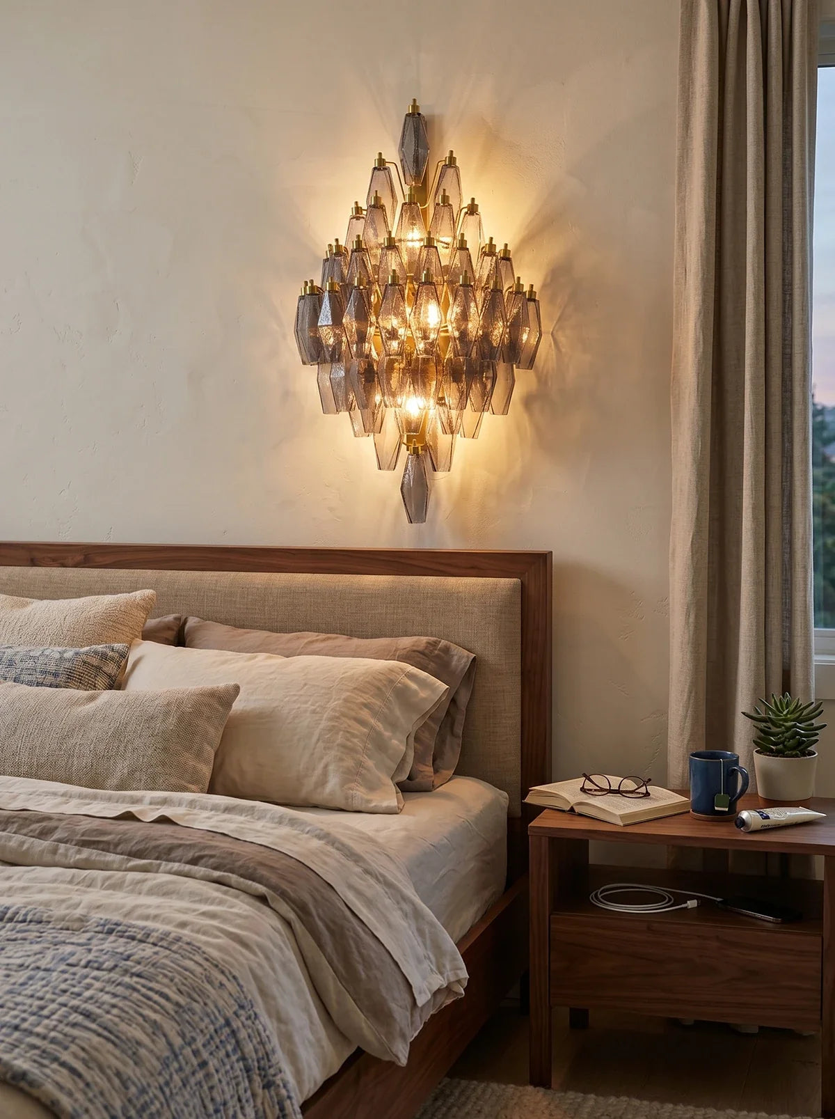 Smoked Glass Polyhedral Diamond Wall Sconce
