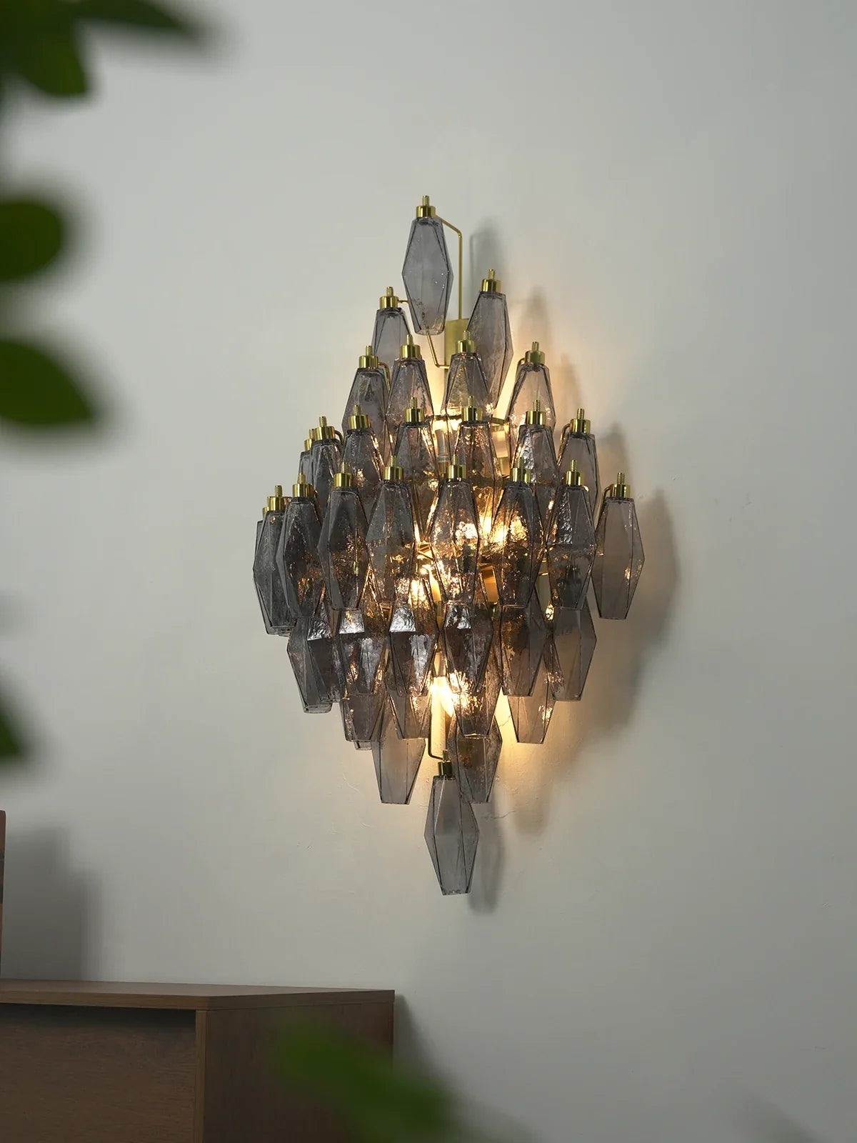 Smoked Glass Polyhedral Diamond Wall Sconce