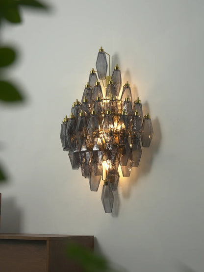 Smoked Glass Polyhedral Diamond Wall Sconce