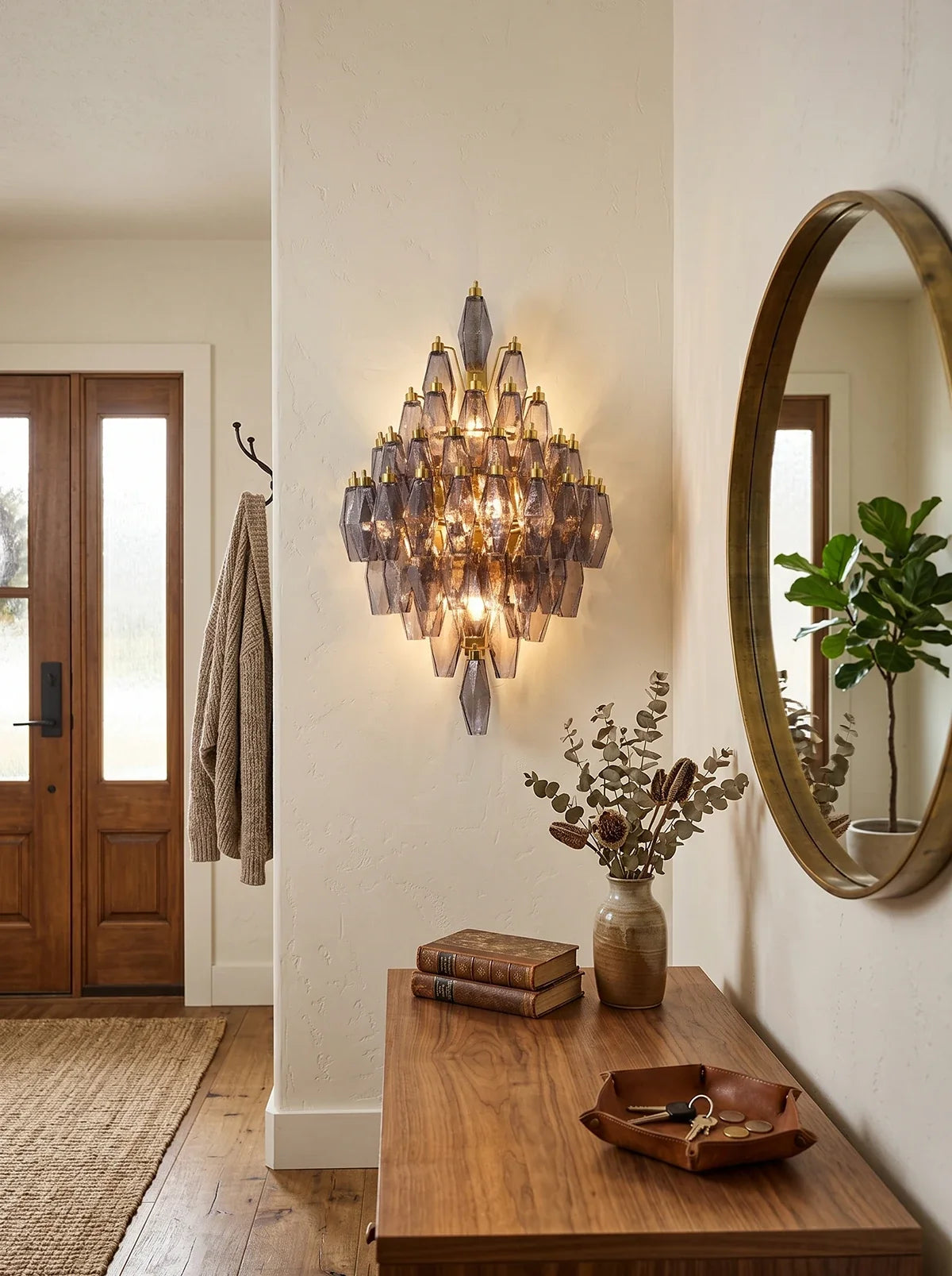 Smoked Glass Polyhedral Diamond Wall Sconce