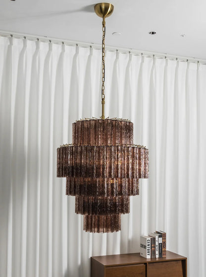 Smoked Striped Glass Tube Waterfall Chandelier