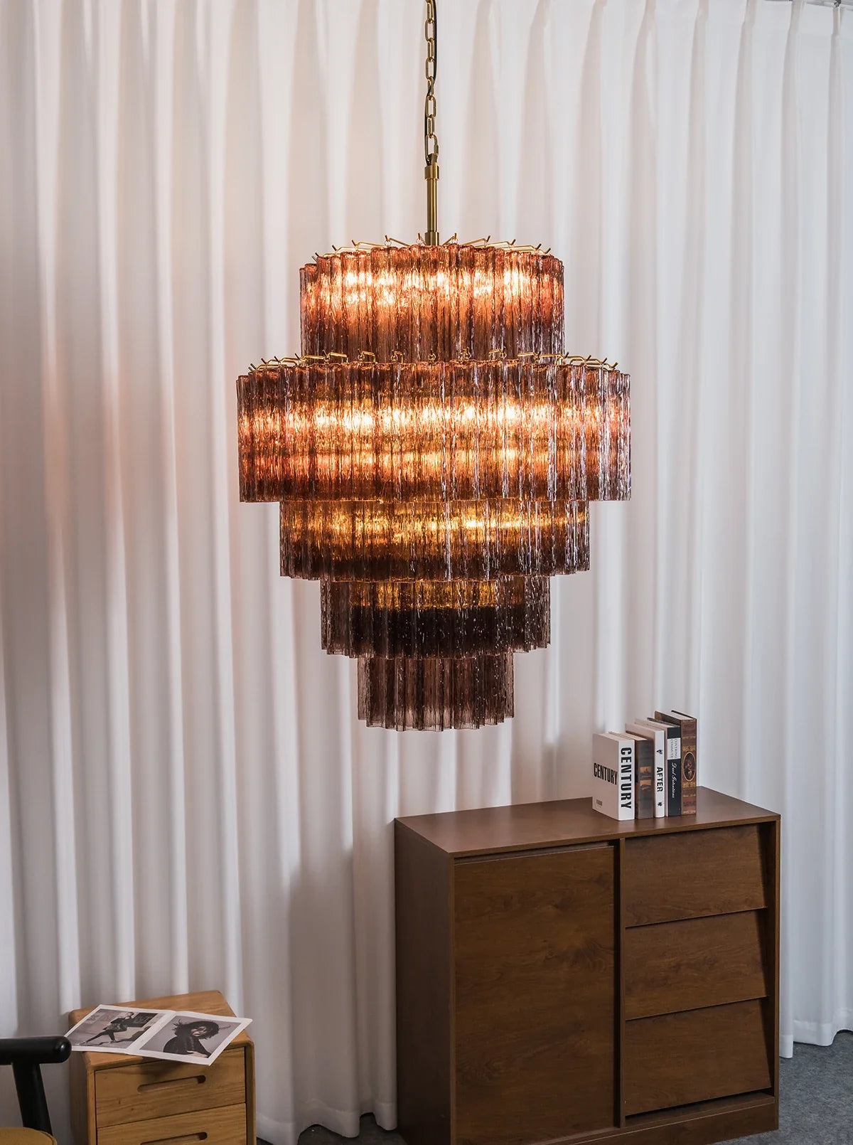 Smoked Striped Glass Tube Waterfall Chandelier