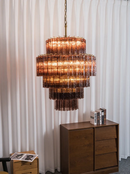 Smoked Striped Glass Tube Waterfall Chandelier