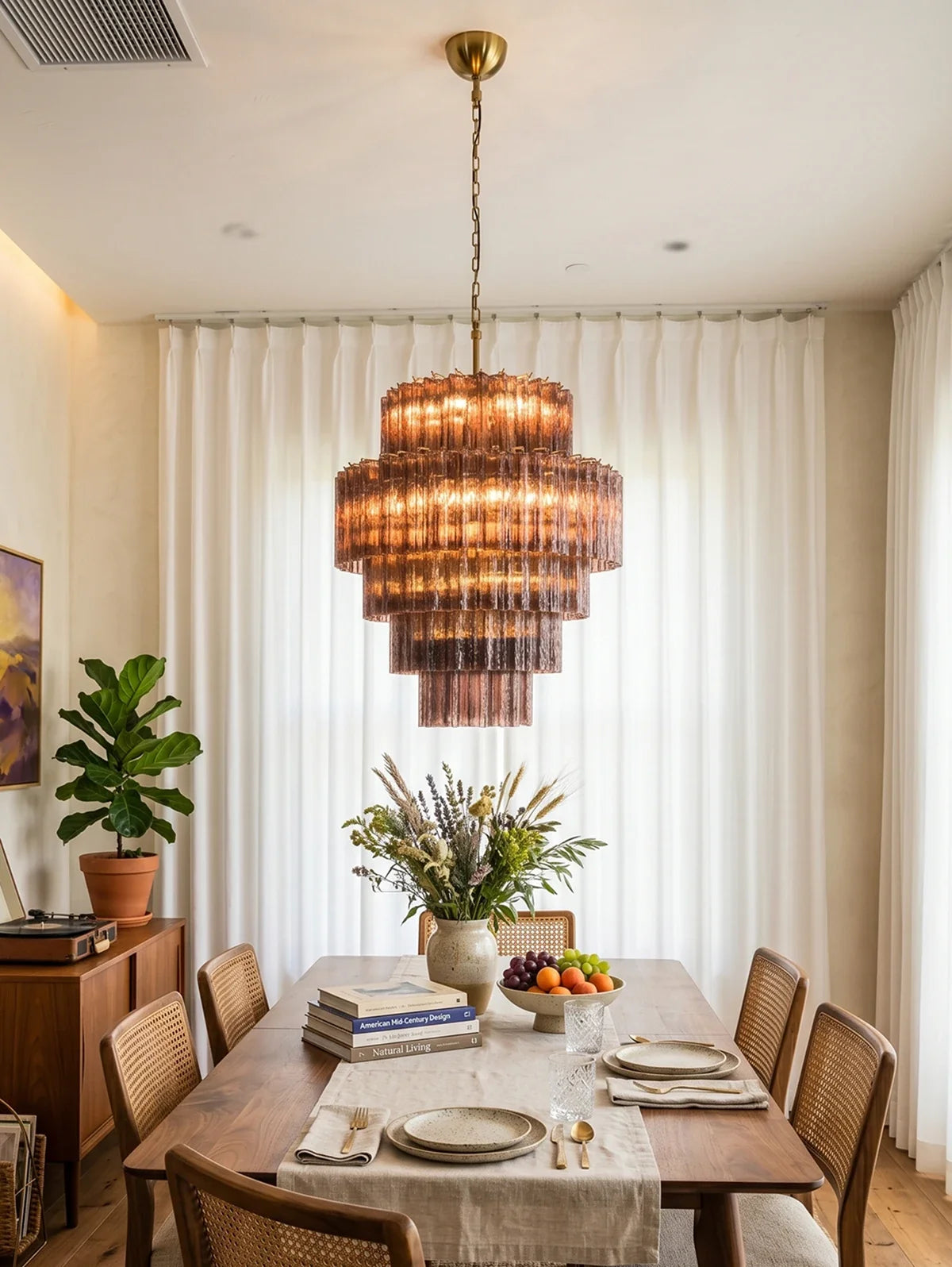 Smoked Striped Glass Tube Waterfall Chandelier