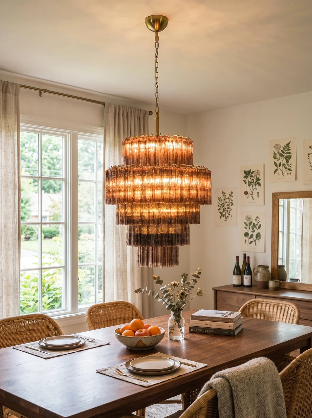 Smoked Striped Glass Tube Waterfall Chandelier