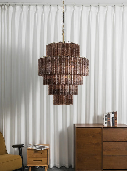Smoked Striped Glass Tube Waterfall Chandelier