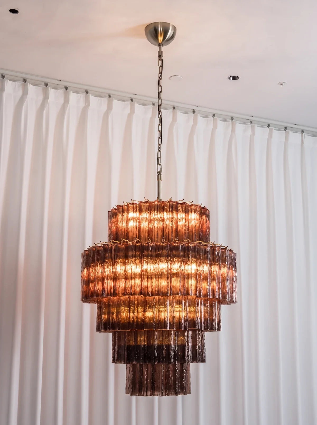 Smoked Striped Glass Tube Waterfall Chandelier