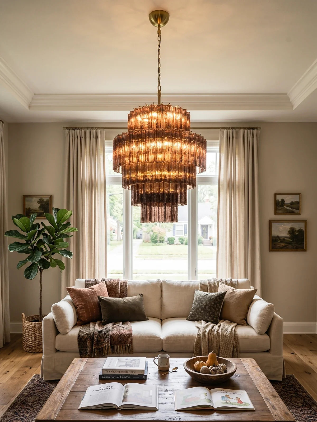 Smoked Striped Glass Tube Waterfall Chandelier