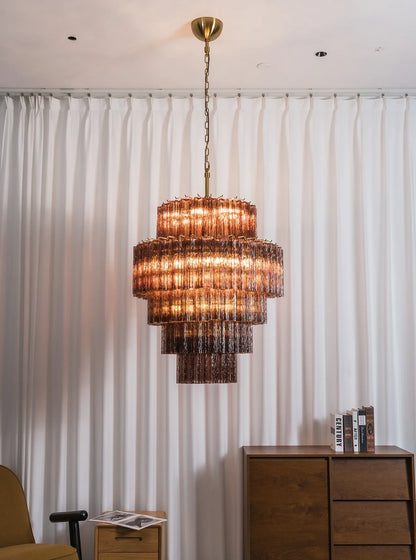 Smoked Striped Glass Tube Waterfall Chandelier
