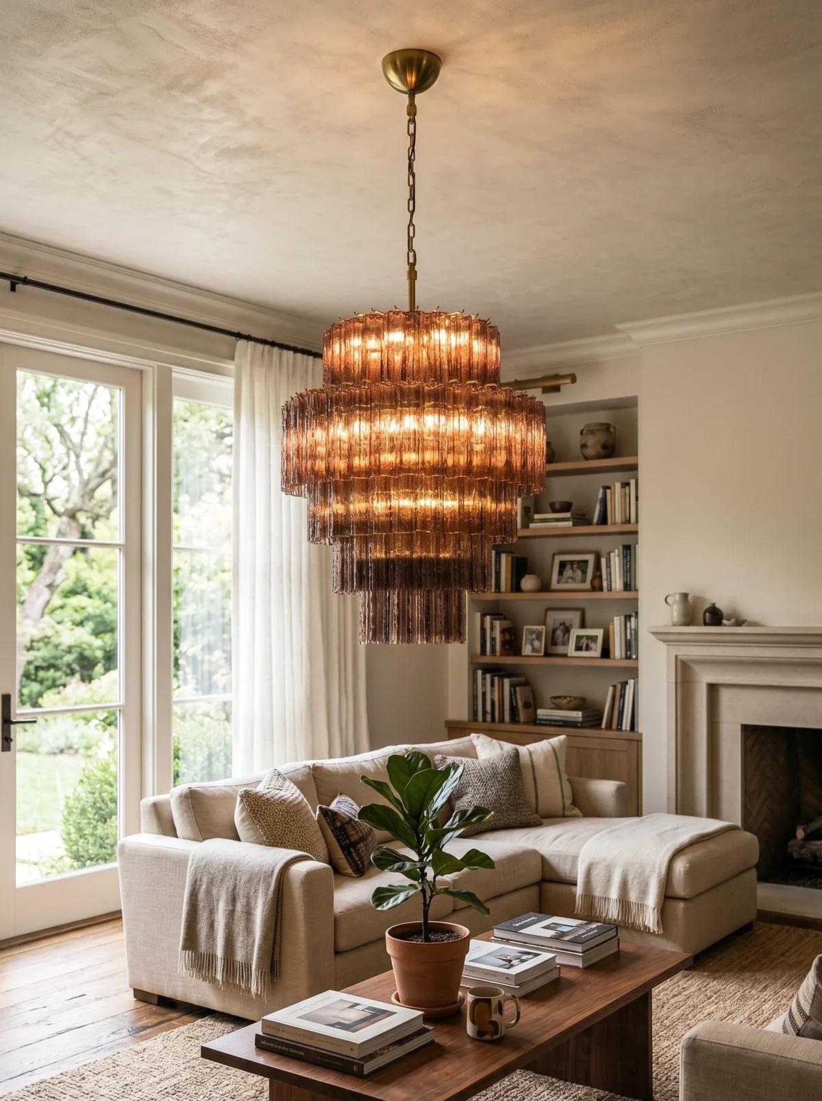 Smoked Striped Glass Tube Waterfall Chandelier